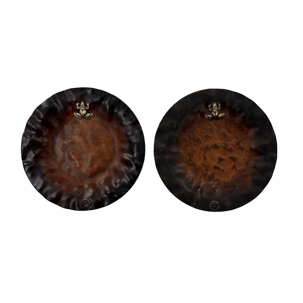 Jan Barboglio Rustic Iron Metal Double Hammered‎ Brown Plate Frog Lot Of 2